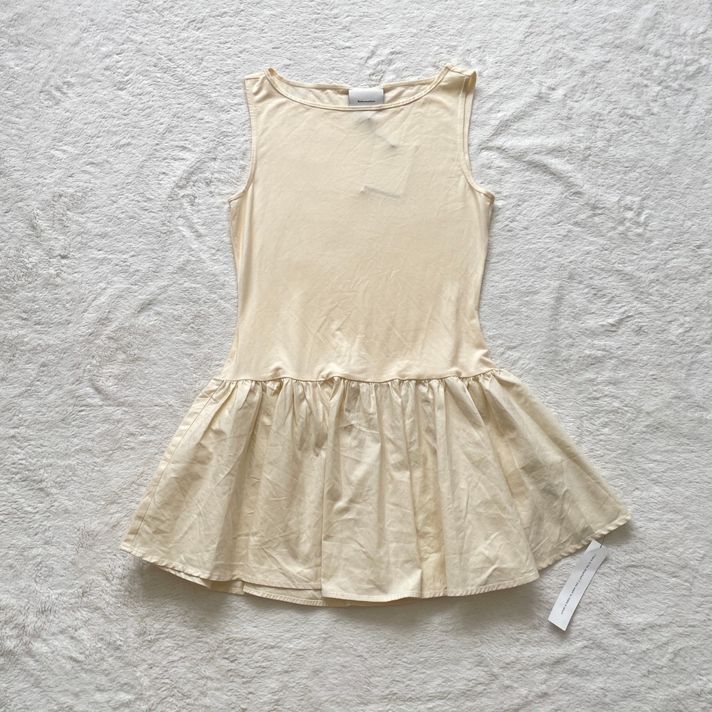 Sleeveless Cream Ruffle-Hem Mini Dress - Picture 2 of 11